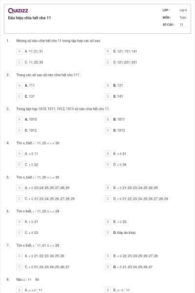 Dấu hiệu chia hết cho 11