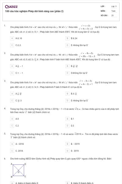 100 câu trắc nghiệm Phép dời hình nâng cao (phần 2)