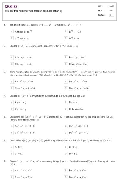100 câu trắc nghiệm Phép dời hình nâng cao (phần 3)