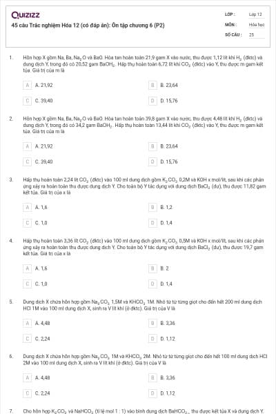 45 câu Trắc nghiệm Hóa 12 (có đáp án): Ôn tập chương 6 (P2)
