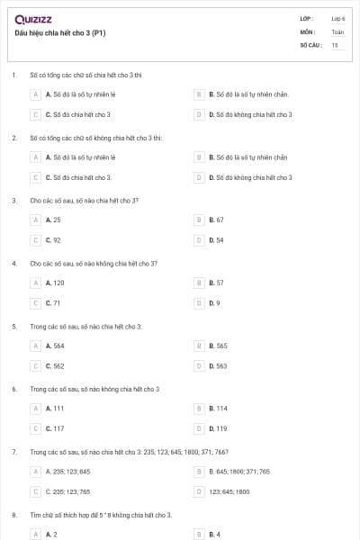 Dấu hiệu chia hết cho 3 (P1)