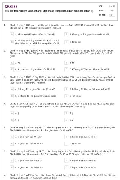 100 câu trắc nghiệm Đường thẳng, Mặt phẳng trong không gian nâng cao (phần 2)