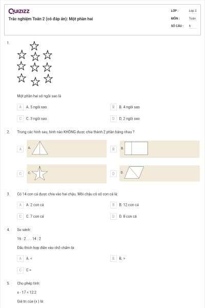 Trắc nghiệm Toán 2 (có đáp án): Một phần hai