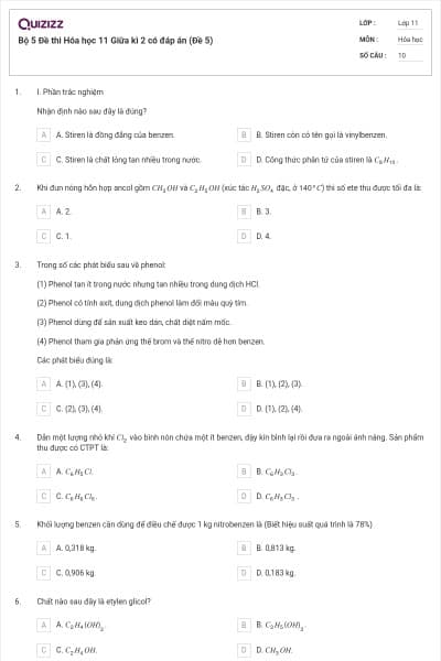 Bộ 5 Đề thi Hóa học 11 Giữa kì 2 có đáp án (Đề 5)