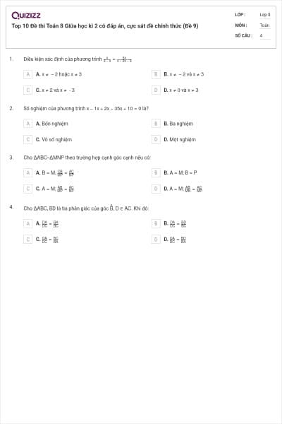 Top 10 Đề thi Toán 8 Giữa học kì 2 có đáp án, cực sát đề chính thức (Đề 9)