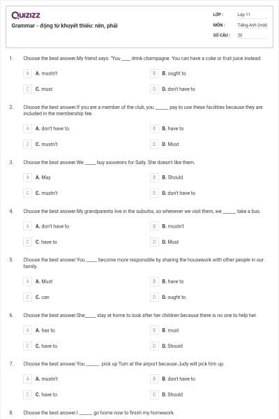 Grammar - động từ khuyết thiếu: nên, phải