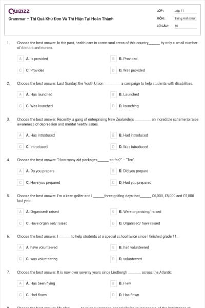 Grammar – Thì Quá Khứ Đơn Và Thì Hiện Tại Hoàn Thành