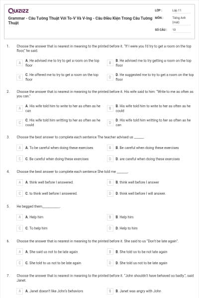 Grammar - Câu Tường Thuật Với To-V Và V-Ing - Câu Điều Kiện Trong Câu Tường Thuật