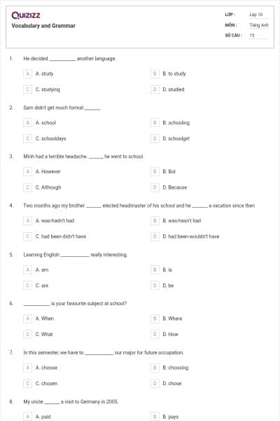Vocabulary and Grammar