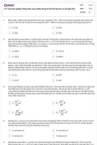 277 câu trắc nghiệm Dòng điện xoay chiều trong đề thi thử Đại học có lời giải (P2)