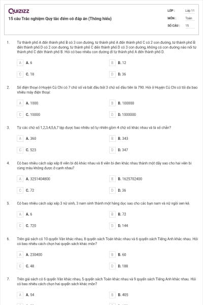15 câu Trắc nghiệm Quy tắc đếm có đáp án (Thông hiểu)