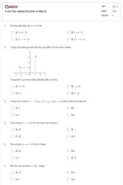 9 câu Trắc nghiệm Số phức có đáp án