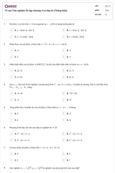 15 câu Trắc nghiệm Ôn tập chương 4 có đáp án (Thông hiểu)