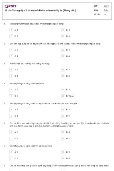 15 câu Trắc nghiệm Khái niệm về khối đa diện có đáp án (Thông hiểu)