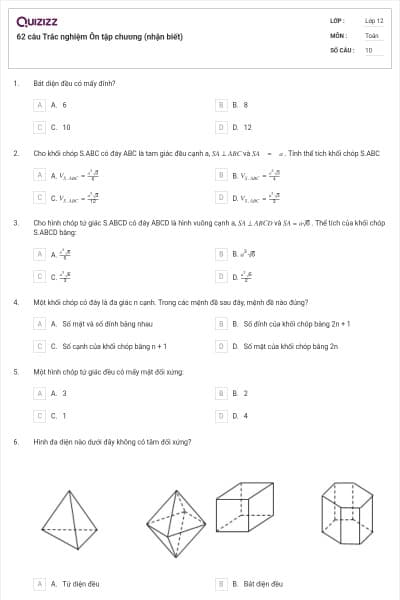 62 câu Trắc nghiệm Ôn tập chương (nhận biết)