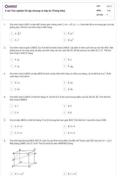 9 câu Trắc nghiệm Ôn tập chương có đáp án (Thông hiểu)