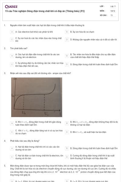 15 câu Trắc nghiệm Dòng điện trong chất khí có đáp án (Thông hiểu) (P2)