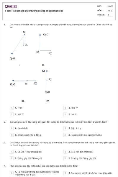 8 câu Trắc nghiệm Điện trường có đáp án (Thông hiểu)