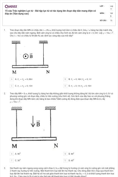 15 câu  Trắc nghiệm Lực từ - Bài tập lực từ có tác dụng lên đoạn dây dẫn mang điện có đáp án (Vận dụng cao)