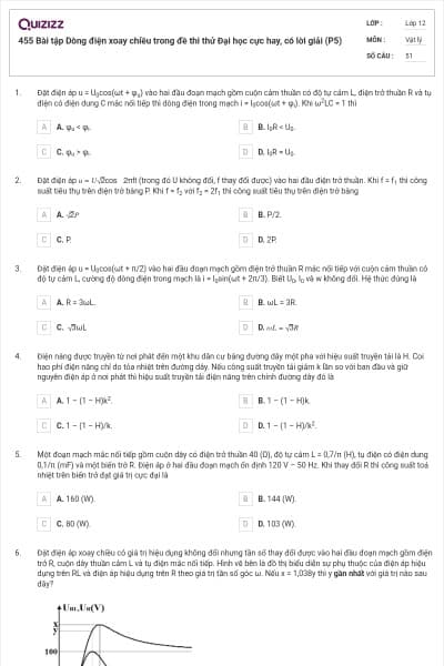 455 Bài tập Dòng điện xoay chiều trong đề thi thử Đại học cực hay, có lời giải (P5)