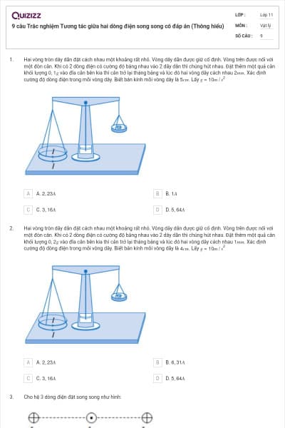 9 câu  Trắc nghiệm Tương tác giữa hai dòng điện song song có đáp án (Thông hiểu)