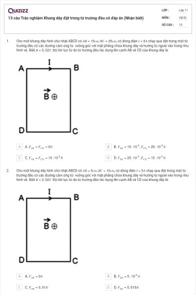 13 câu  Trắc nghiệm Khung dây đặt trong từ trường đều có đáp án (Nhận biết)