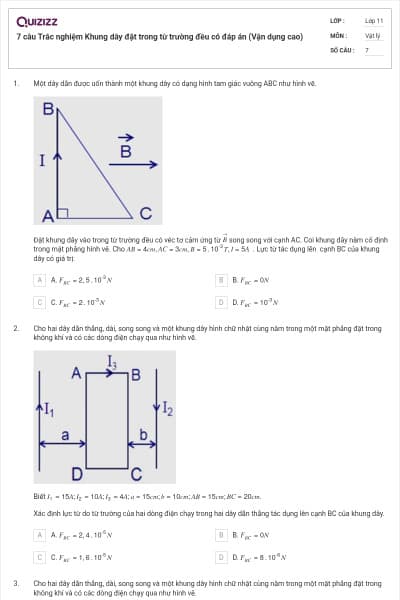 7 câu Trắc nghiệm Khung dây đặt trong từ trường đều có đáp án (Vận dụng cao)