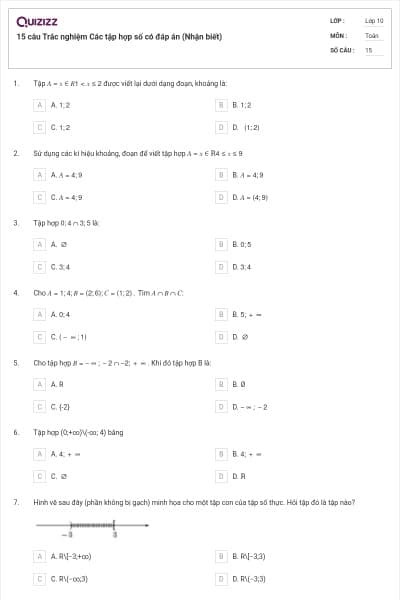 15 câu Trắc nghiệm Các tập hợp số có đáp án (Nhận biết)