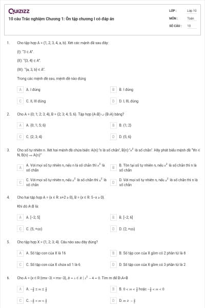 10 câu Trắc nghiệm Chương 1: Ôn tập chương I có đáp án