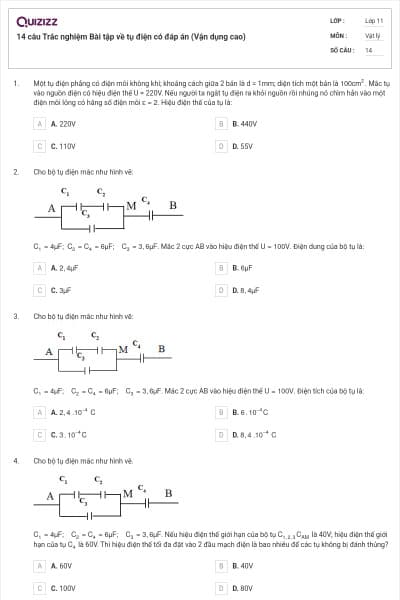 14 câu  Trắc nghiệm Bài tập về tụ điện có đáp án (Vận dụng cao)