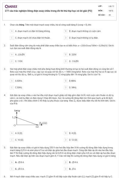 277 câu trắc nghiệm Dòng điện xoay chiều trong đề thi thử Đại học có lời giải (P3)