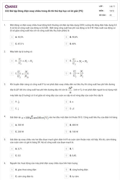 332 Bài tập Dòng điện xoay chiều trong đề thi thử Đại học có lời giải (P5)
