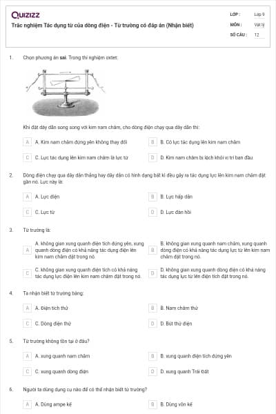 Trắc nghiệm Tác dụng từ của dòng điện - Từ trường có đáp án (Nhận biết)