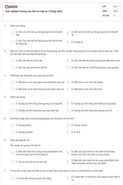 Trắc nghiệm Gương cầu lõm có đáp án (Thông hiểu)