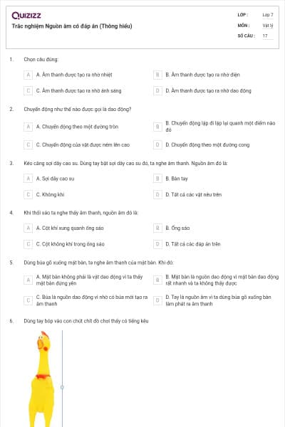 Trắc nghiệm Nguồn âm có đáp án (Thông hiểu)