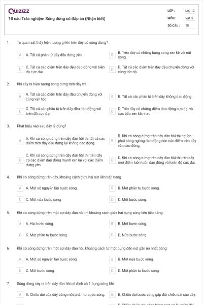 10 câu Trắc nghiệm Sóng dừng có đáp án (Nhận biết)