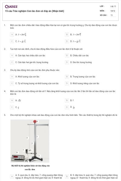 15 câu Trắc nghiệm Con lắc đơn có đáp án (Nhận biết)