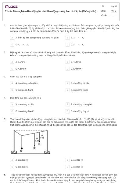 11 câu Trắc nghiệm Dao động tắt dần. Dao động cưỡng bức có đáp án (Thông hiểu)