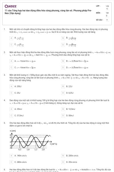 11 câu Tổng hợp hai dao động điều hòa cùng phương, cùng tần số. Phương pháp Fre-Nen (Vận dụng)