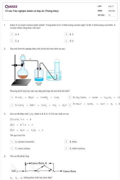 15 câu  Trắc nghiệm Ankin có đáp án (Thông hiểu)