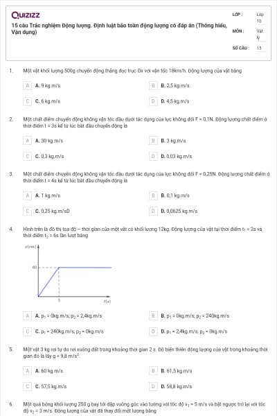 15 câu  Trắc nghiệm Động lượng. Định luật bảo toàn động lượng có đáp án (Thông hiểu, Vận dụng)