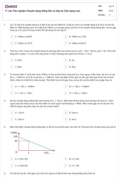 11 câu  Trắc nghiệm Chuyển động thẳng đều có đáp án (Vận dụng cao)