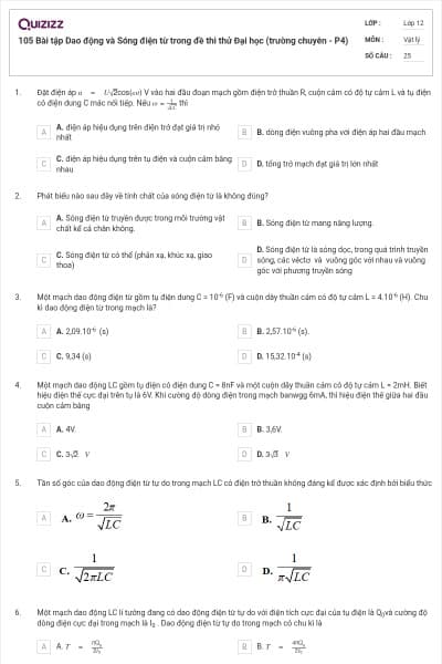 105 Bài tập Dao động và Sóng điện từ trong đề thi thử Đại học (trường chuyên - P4)