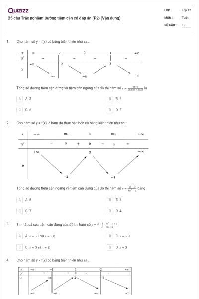 25 câu Trắc nghiệm Đường tiệm cận có đáp án (P2) (Vận dụng)
