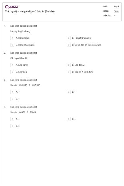 Trắc nghiệm Hàng và lớp có đáp án (Cơ bản)