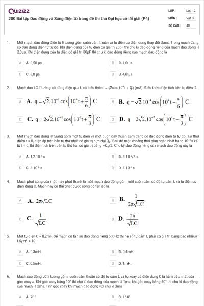200 Bài tập Dao động và Sóng điện từ trong đề thi thử Đại học có lời giải (P4)
