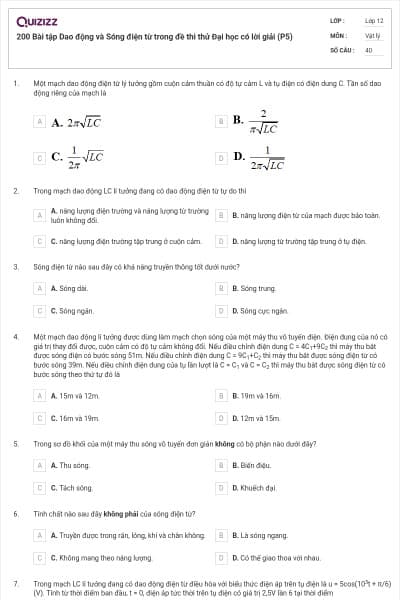 200 Bài tập Dao động và Sóng điện từ trong đề thi thử Đại học có lời giải (P5)