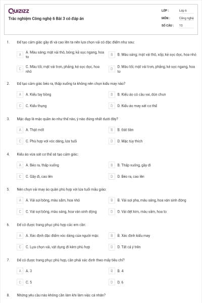 Trắc nghiệm Công nghệ 6 Bài 3 có đáp án