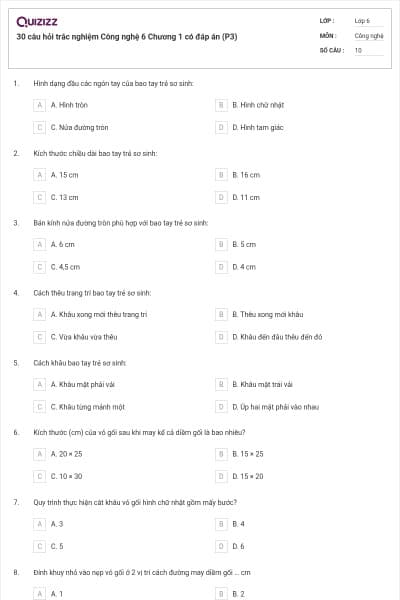 30 câu hỏi trắc nghiệm Công nghệ 6 Chương 1 có đáp án (P3)