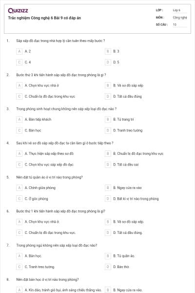 Trắc nghiệm Công nghệ 6 Bài 9 có đáp án